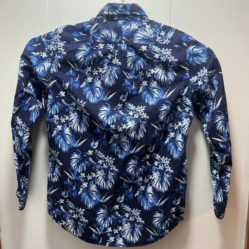 Ralph Lauren Floral Print Long Sleeve Button Up‎ Shirt Men's Size Medium Blue